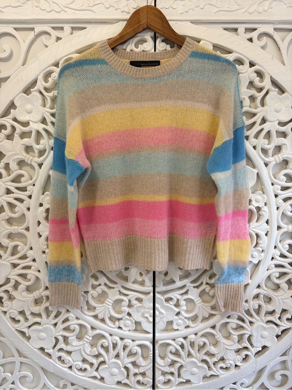 360Cashmere 100% Cashmere Pastel Stripe Lightweight Sweater XS